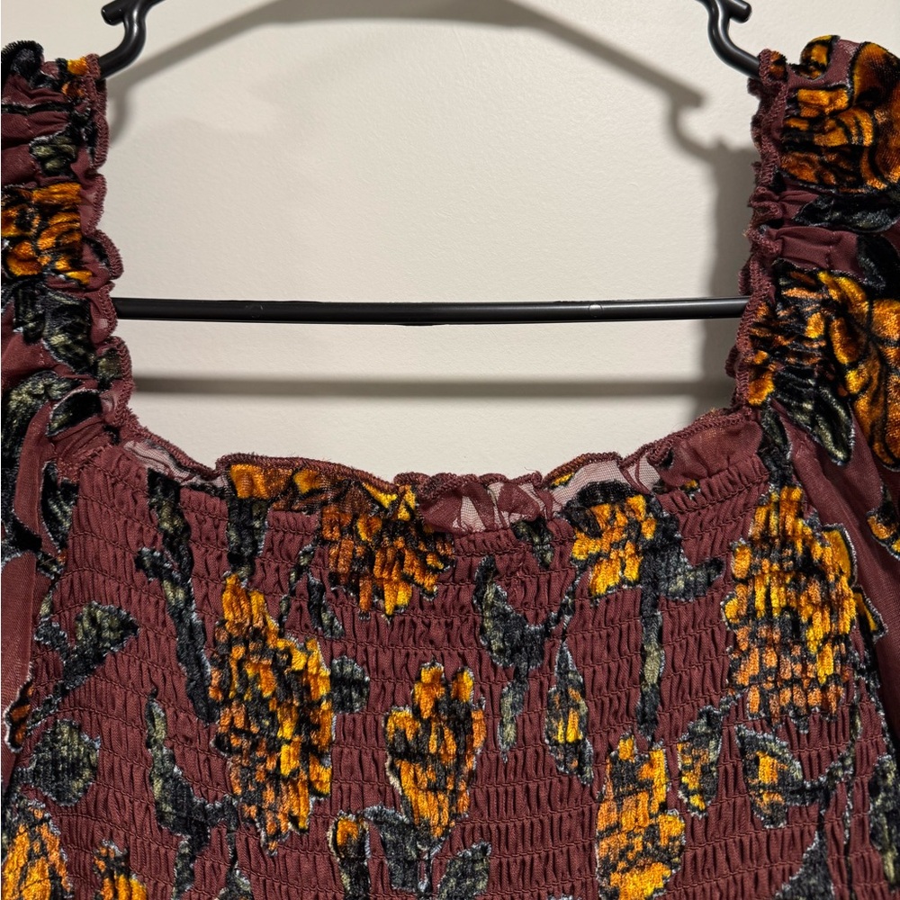 Burgundy and Gold Floral Long Sleeve Dress - Picture 10 of 15